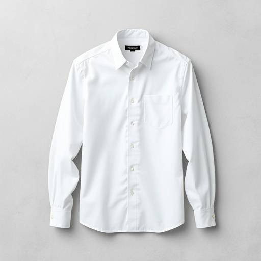 Camisa social branca masculina de manga comprida, com colarinho clássico, sobre um fundo levemente texturizado.