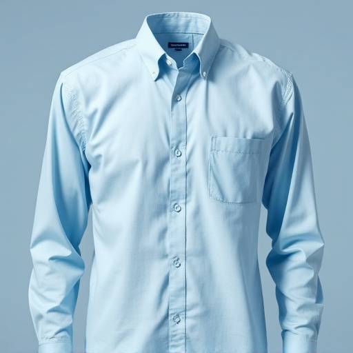 Camisa social masculina azul claro, manga comprida, com colarinho italiano.