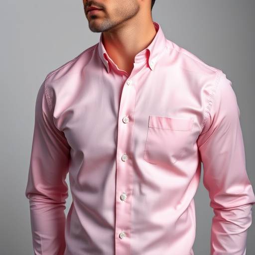 Camisa social masculina rosa claro, tecido acetinado.