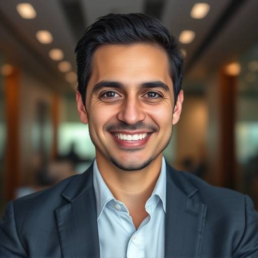 Retrato de Carlos Eduardo, fundador e CEO da Estilo Elegante, sorrindo em um ambiente corporativo.
